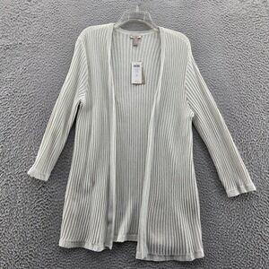 NWT Chicos Easywear‎ Womens Glimmer Stripe Lurex Cardigan Jacket 3 Sz 16 White